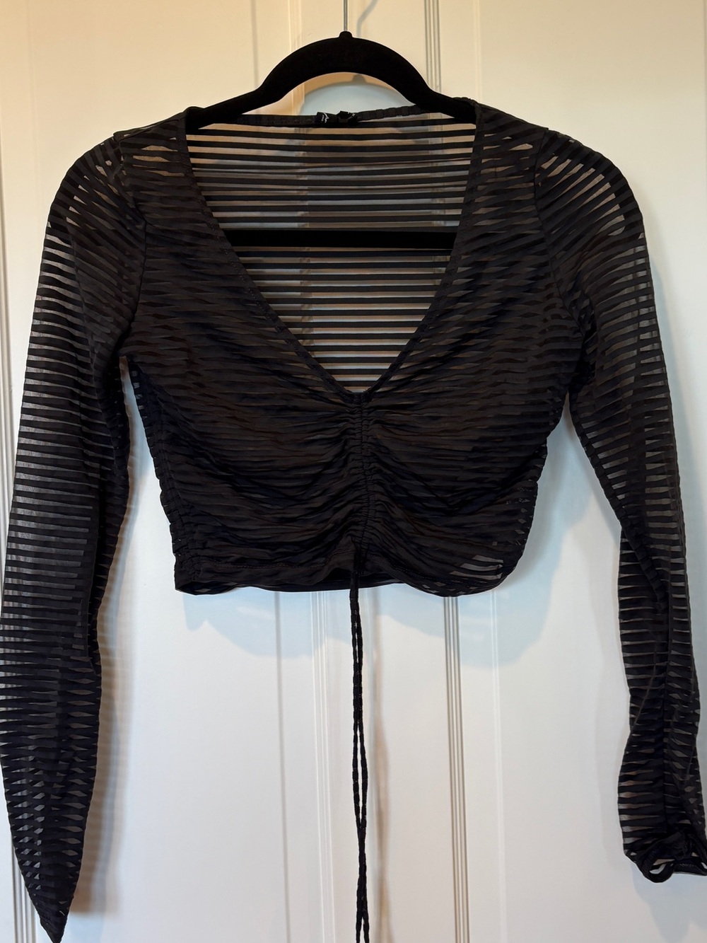 Out From Under Black Sheer Long-Sleeve Crop Top